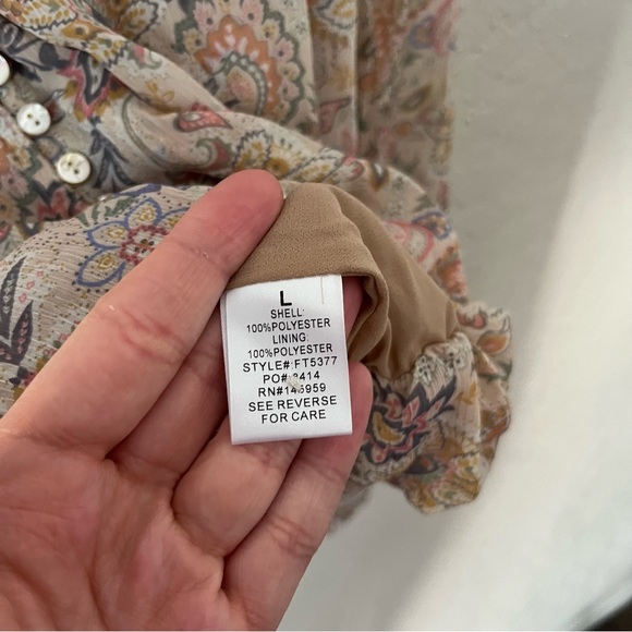 VICI Paisley Floral Button Front Cropped Balloon Sleeve Blouse L Bohemian Boho - Picture 8 of 10